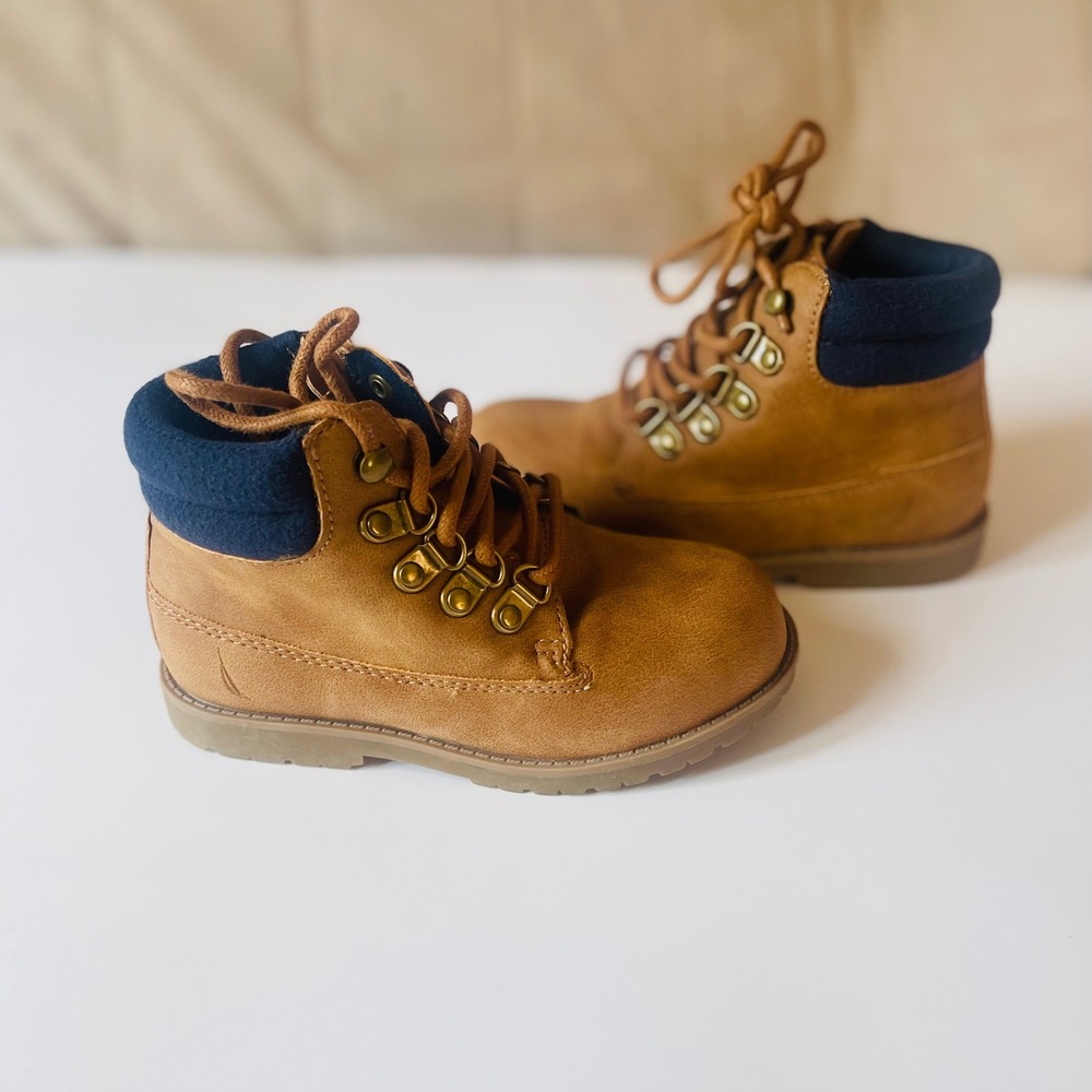 Nautica Toddler Boys Boots Size 9 Brown Lace Up Side Zip Hiking Ankle Boots - Picture 2 of 5